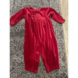 Vintage Girl's Velour Baby Osh Kosh Red Floral One Piece Sz 24 M 90s‎ Snaps